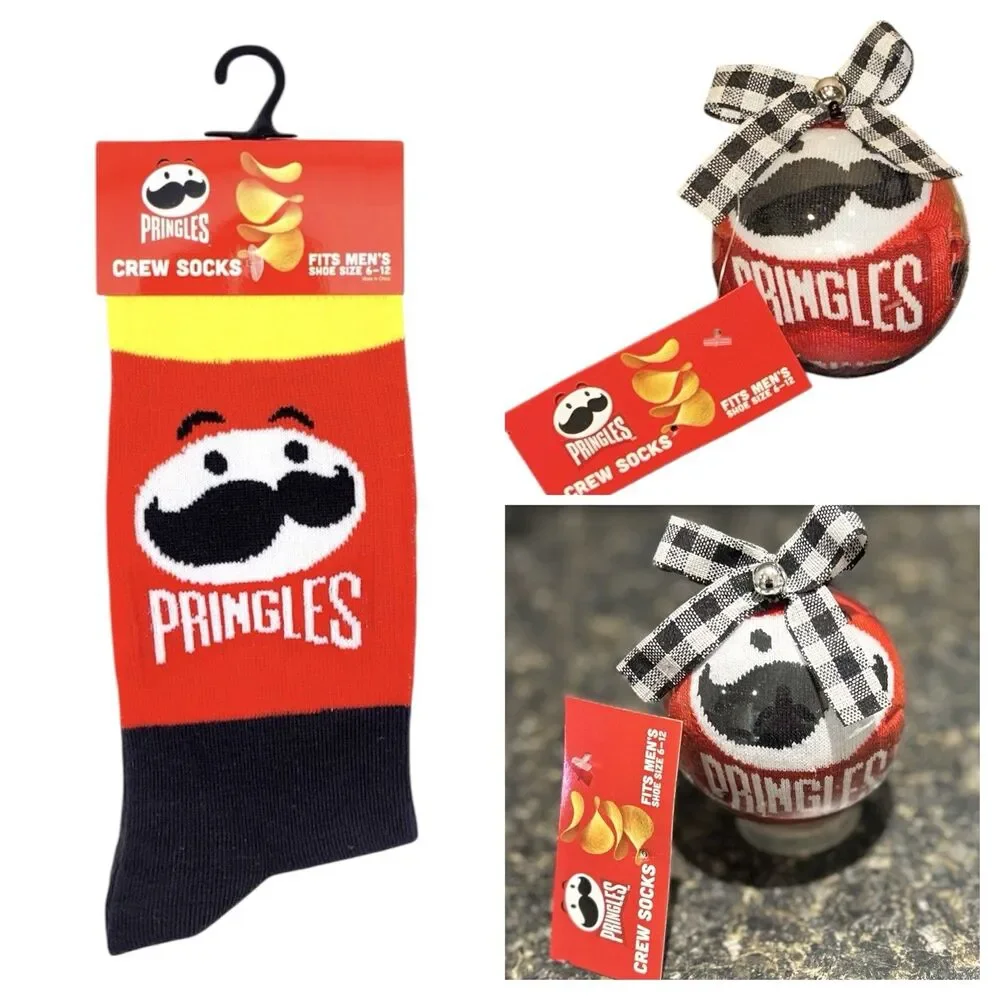 Pringles 1 Pair Crew Socks In A Christmas Ornament Size 6-12